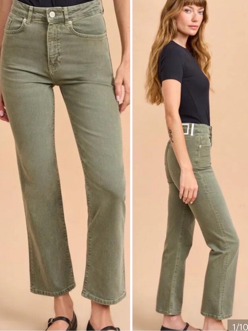 La Ligne Molly Straight Leg High Rise Jean, faded gray/ green size 28